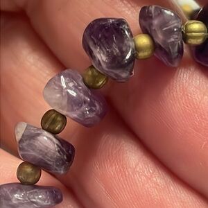 Amethyst Nugget Necklace Polished and Gold Tone Spacer Beads and Barrel Clasp